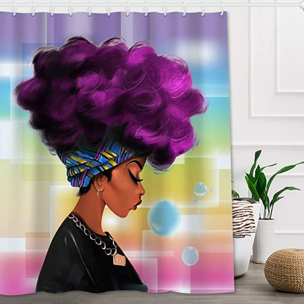 Afro Black Women Watercolor Shower Curtain - Picture 1 of 7